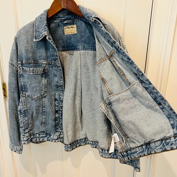 Free People Women's Denim Jacket Blue Cotton Blend Rumors Size L - We The Free - Picture 16 of 16